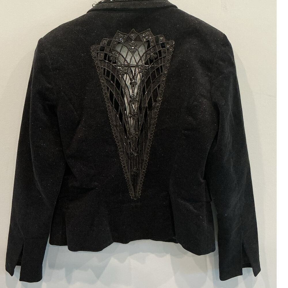 Vintage Bisou Bisou Womens Corduroy Blazer Black Lace Rhinestone Y2K Fairy Goth